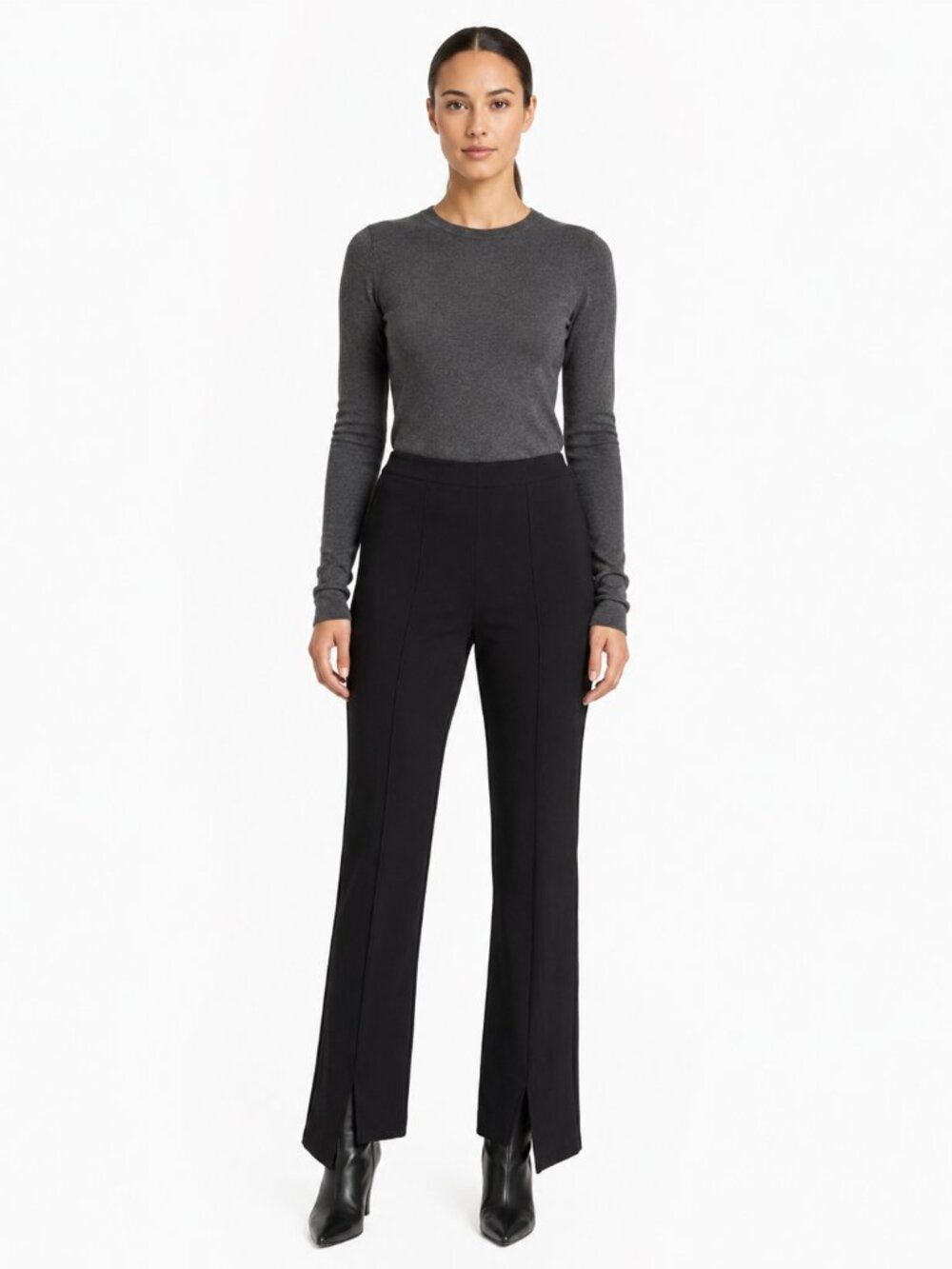ONA Black Asymmetrical Split Hem Front Seam Pull-On Pants Size Medium